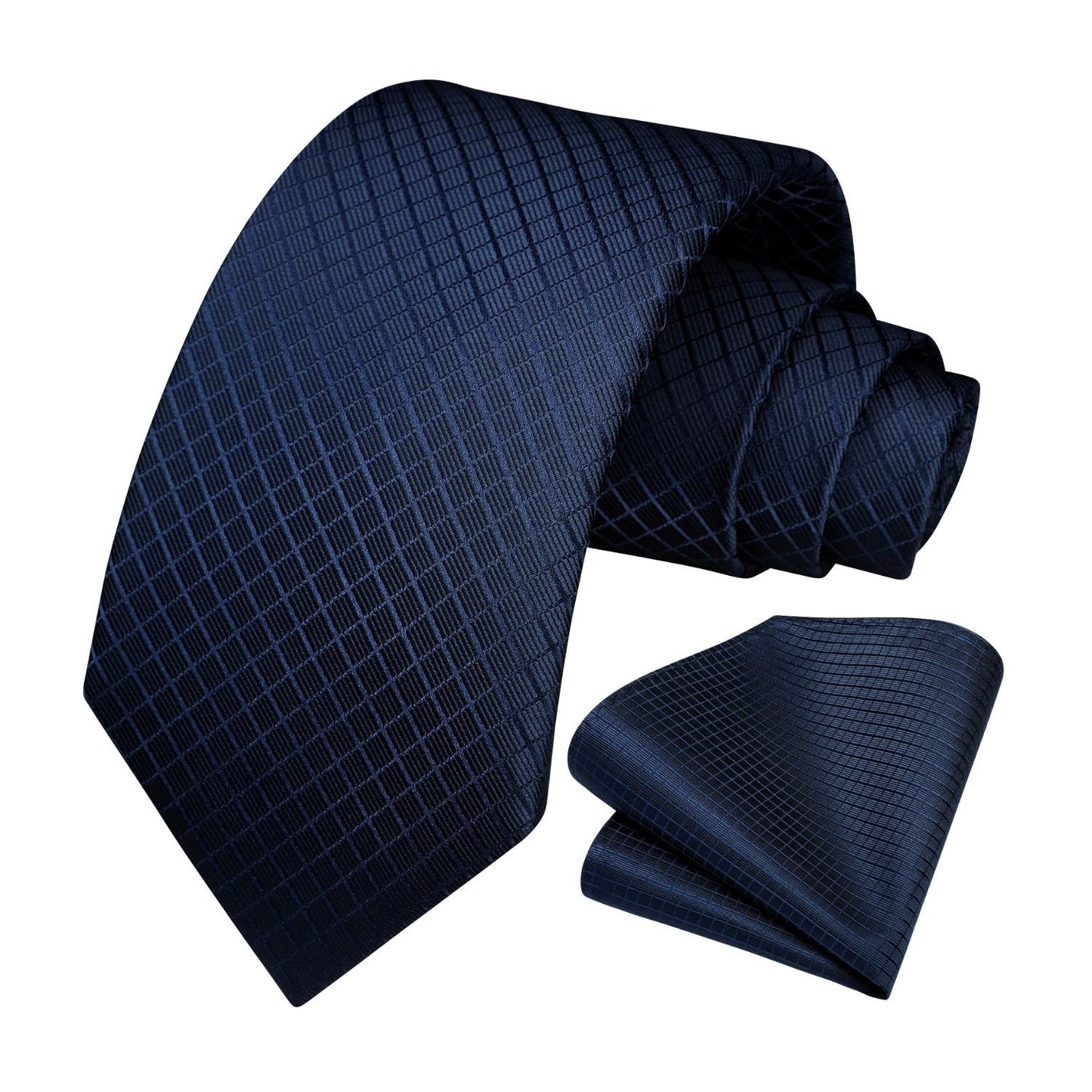 Hisdern Navy Blue Plaid Pocket Square With Matching Tie