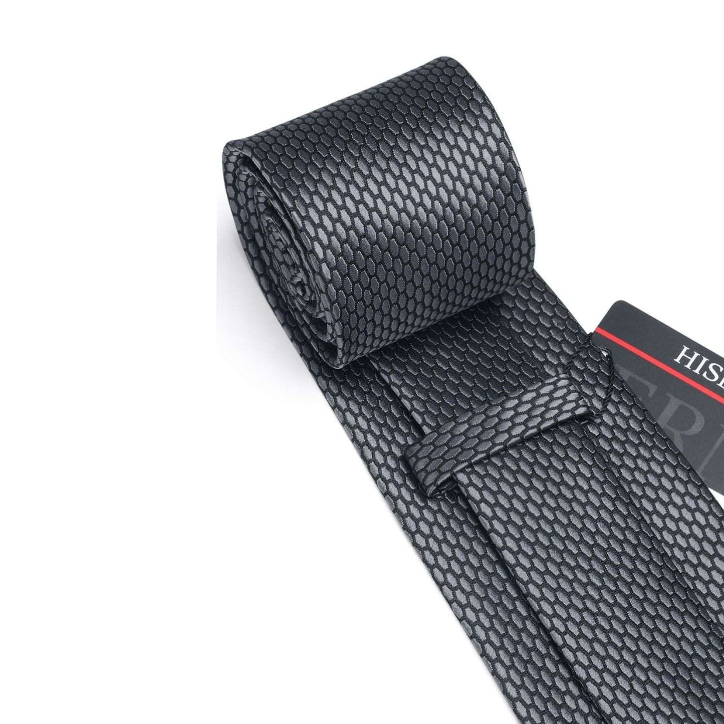 Hisdern Grey Plaid Pocket Square With Matching Tie