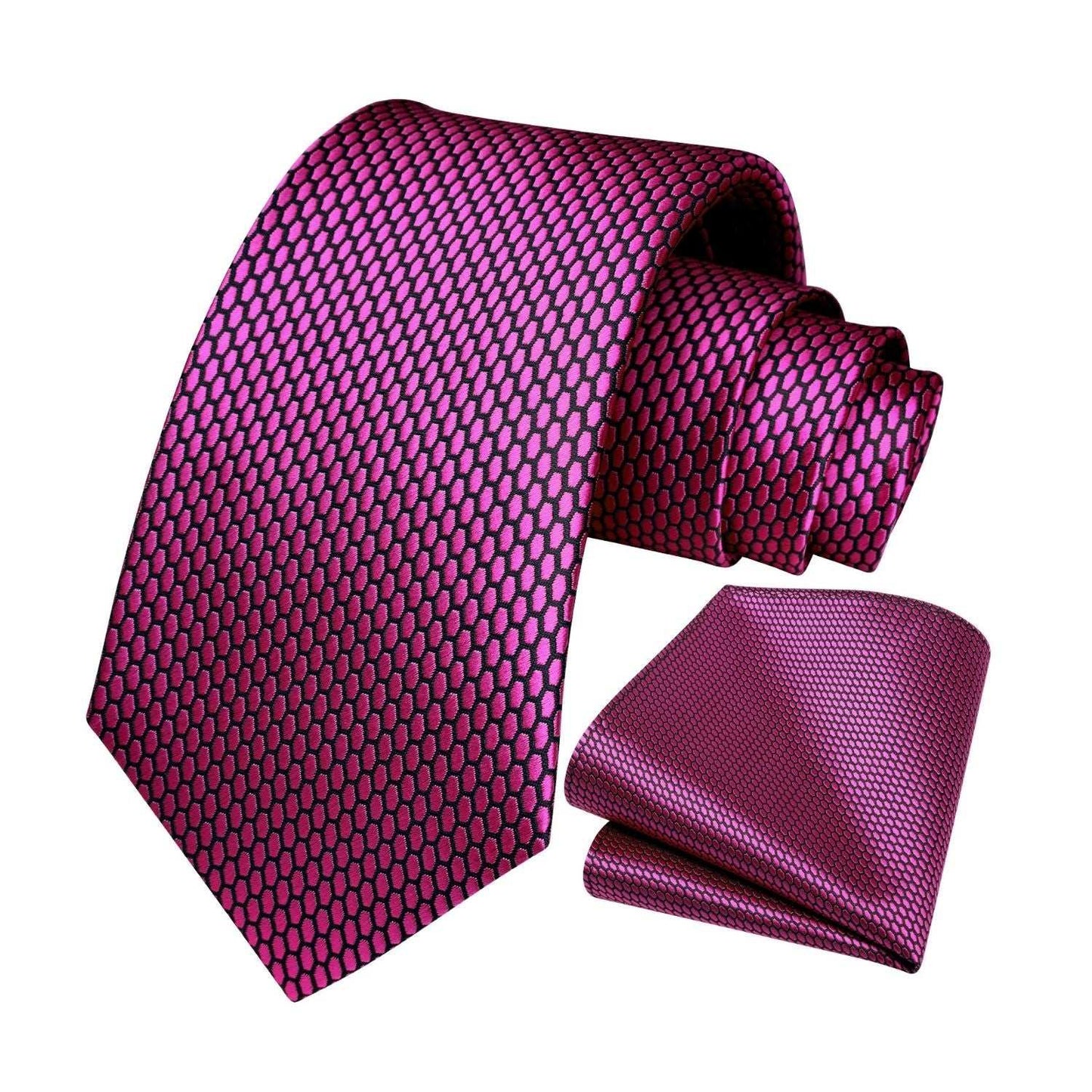 Hisdern Fuschia Pink Plaid Pocket Square With Matching Tie