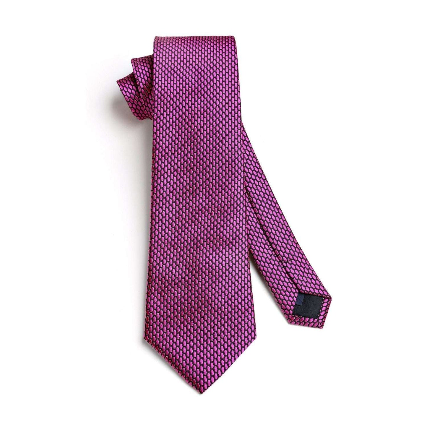 Hisdern Fuschia Pink Plaid Pocket Square With Matching Tie