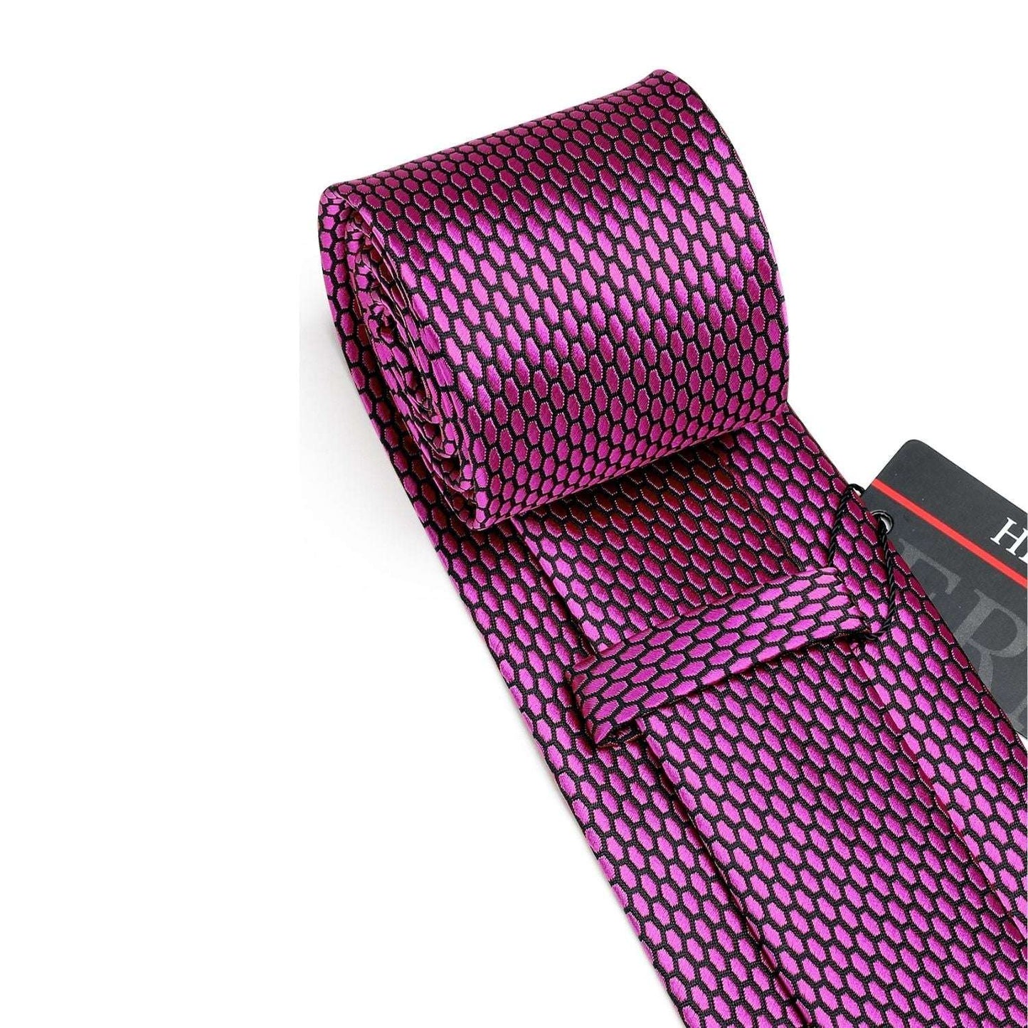 Hisdern Fuschia Pink Plaid Pocket Square With Matching Tie