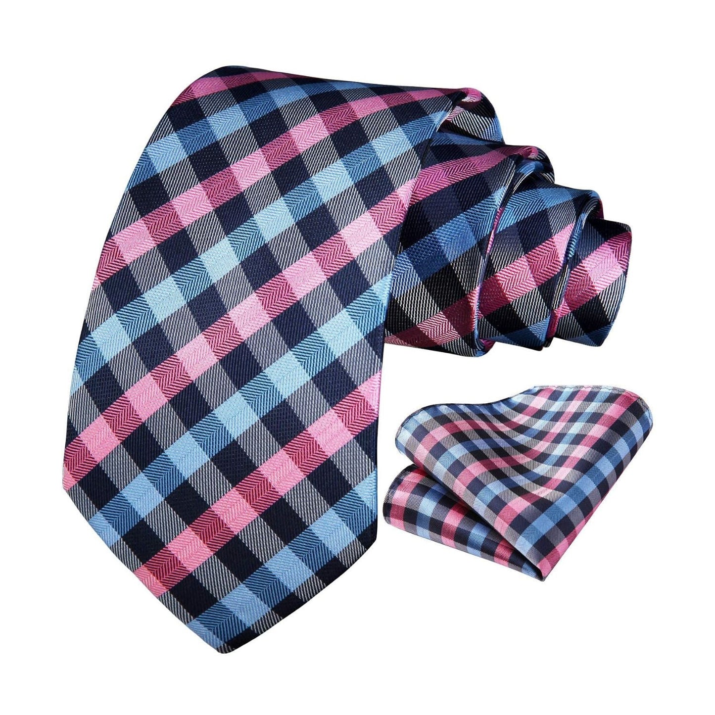 Hisdern Pink Blue Plaid Wedding Accessories Set