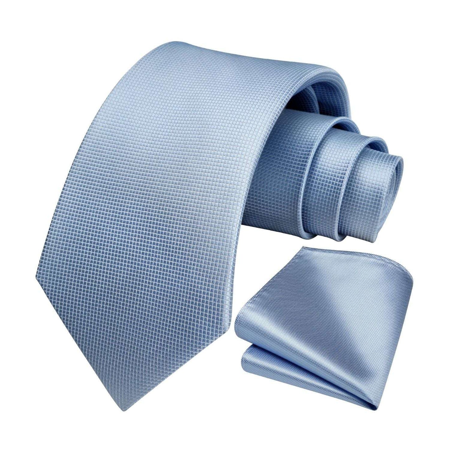 Hisdern Light Blue Plaid Pocket Square With Matching Tie