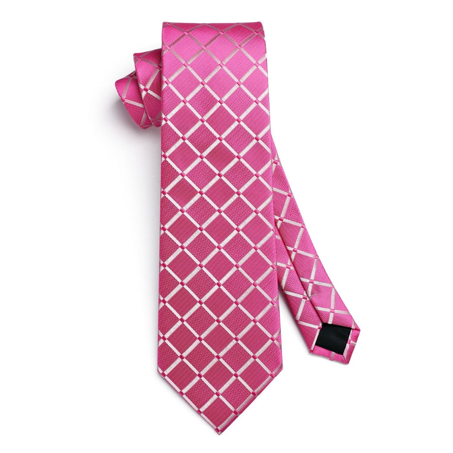 Hisdern Pink Plaid Pocket Square With Matching Tie