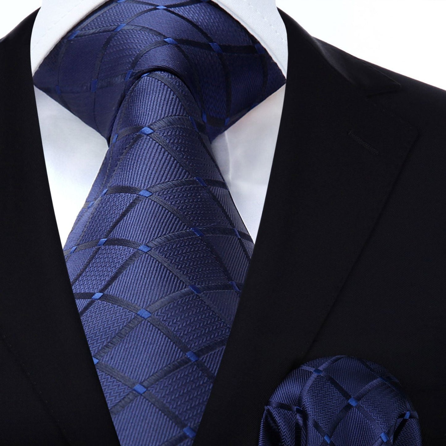 Hisdern Navy Blue Plaid Wedding Accessories Set