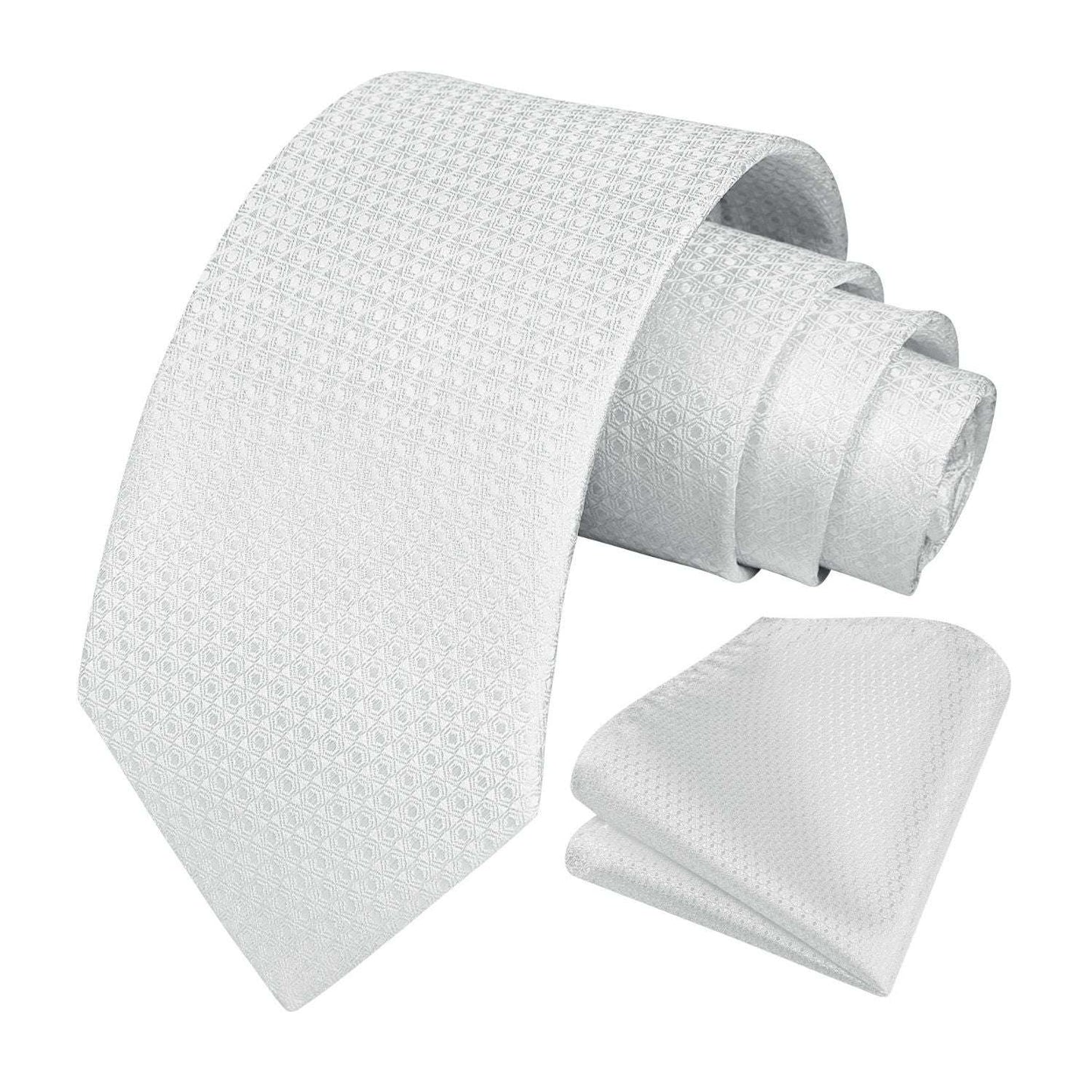Hisdern White Plaid Pocket Square With Matching Tie