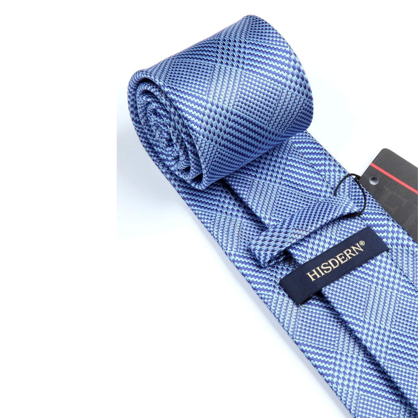 Hisdern Sky Blue Plaid Tie Set For Groomsmen