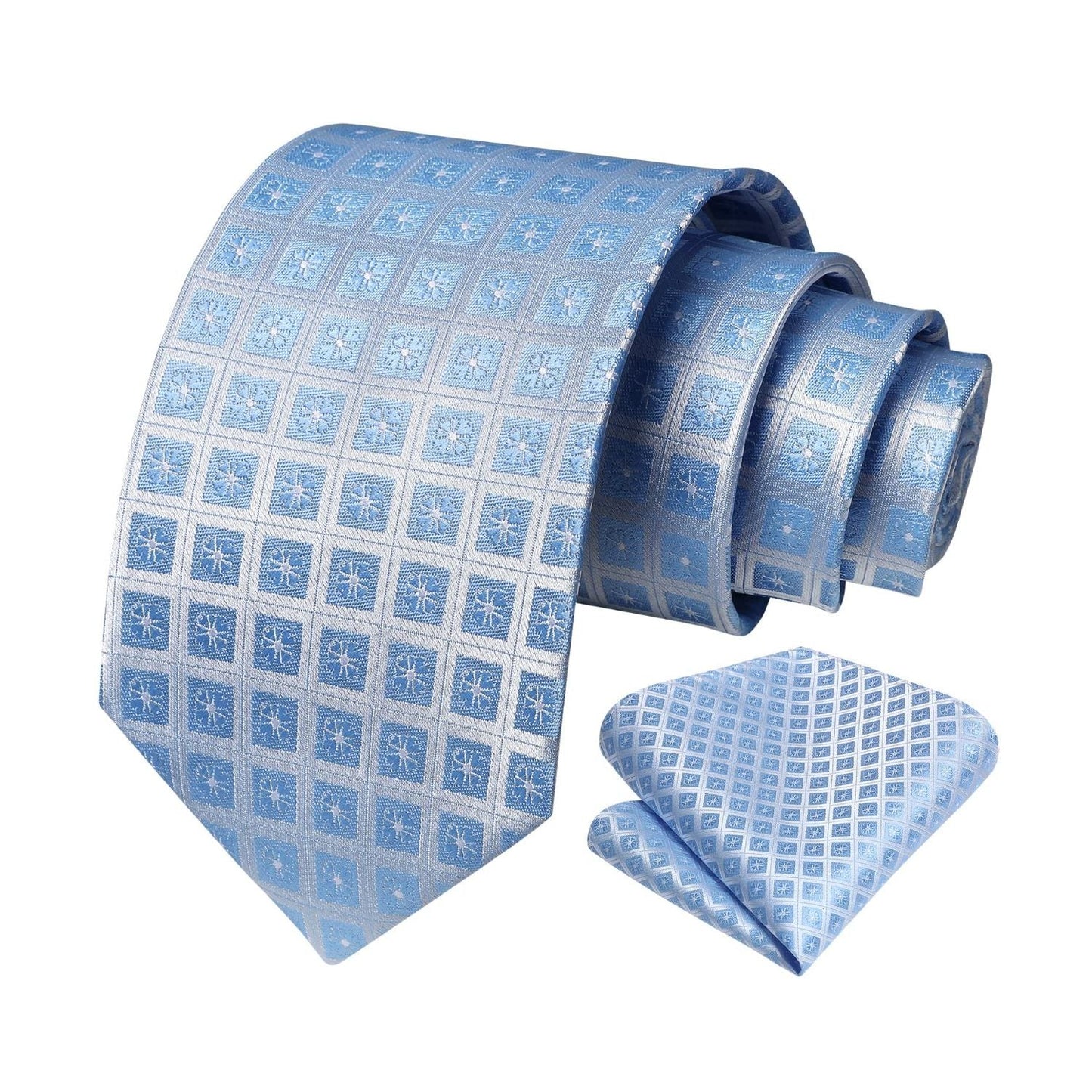 Hisdern Blue Plaid Tie Set For Groomsmen