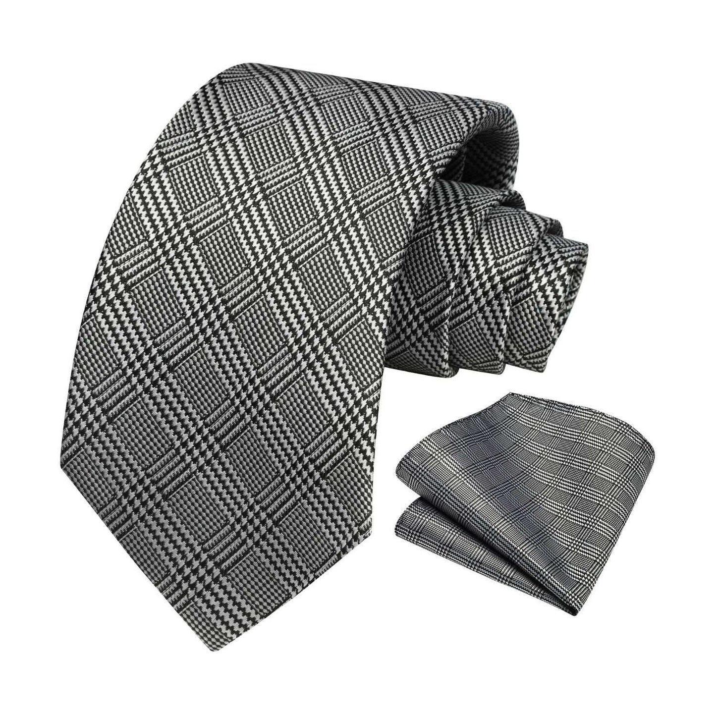 Hisdern Grey Plaid Business Tie Set