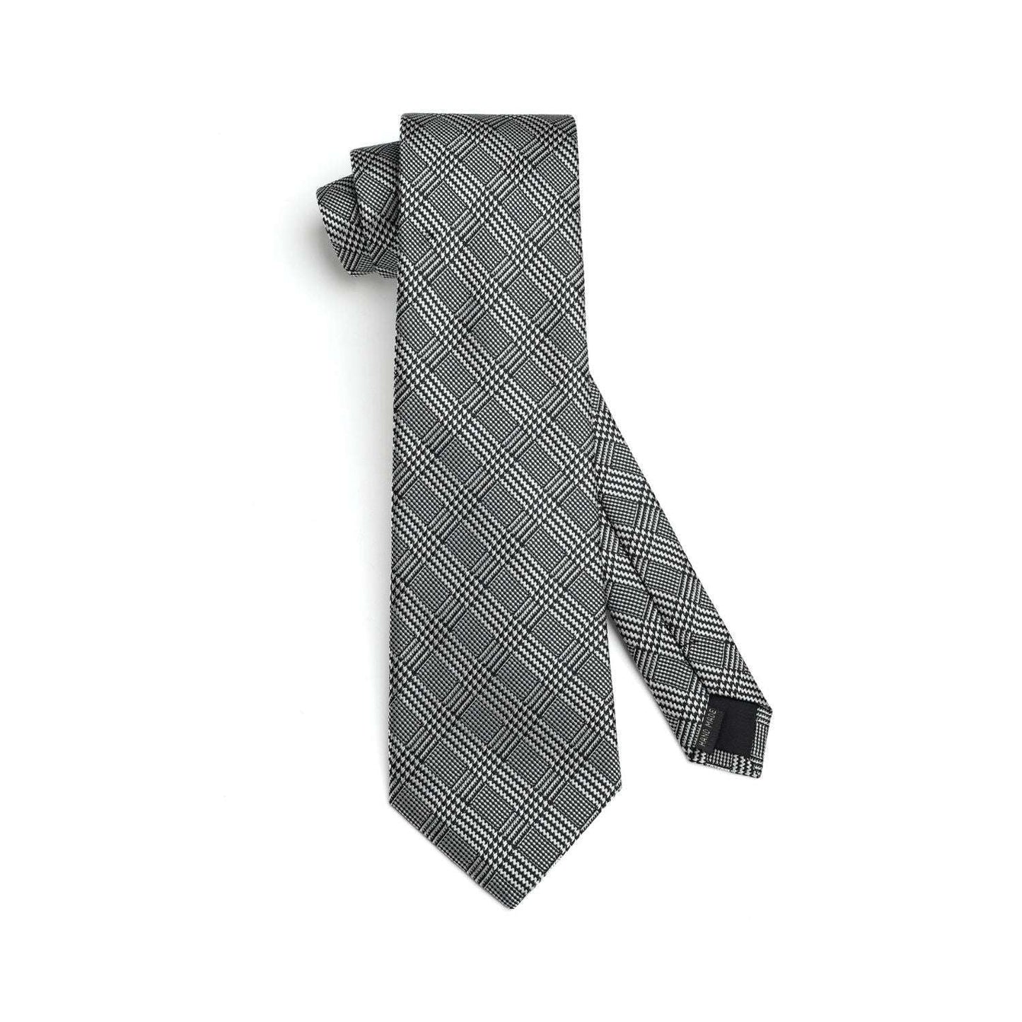 Hisdern Grey Plaid Business Tie Set