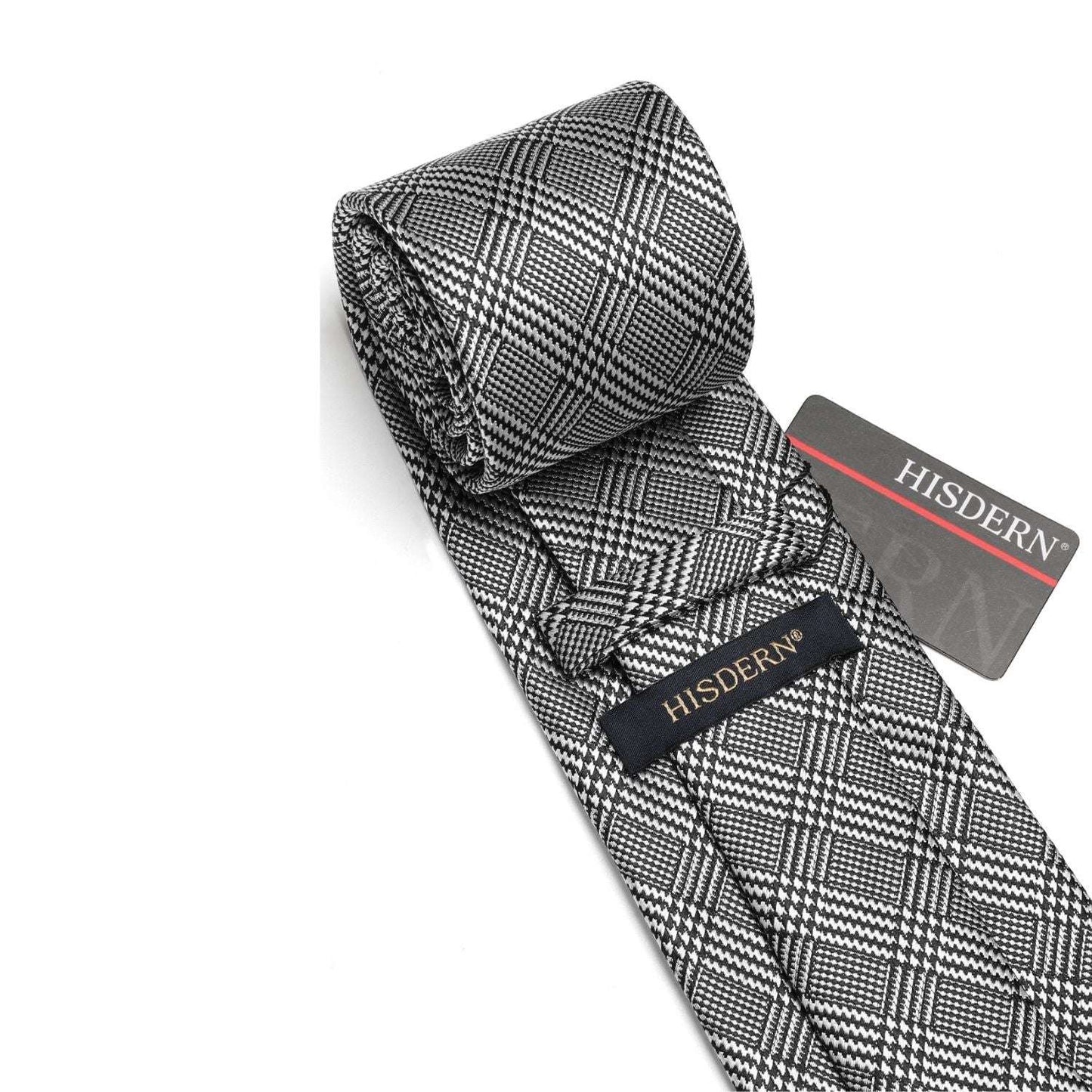 Hisdern Grey Plaid Business Tie Set