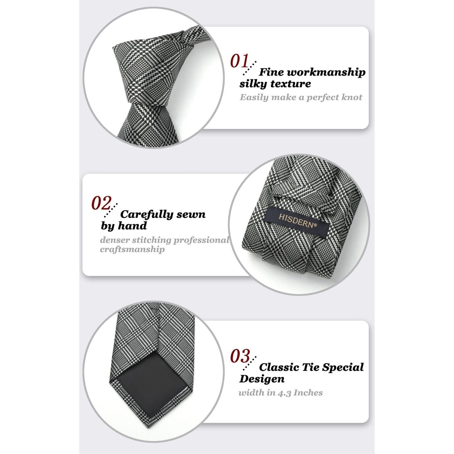Hisdern Grey Plaid Business Tie Set