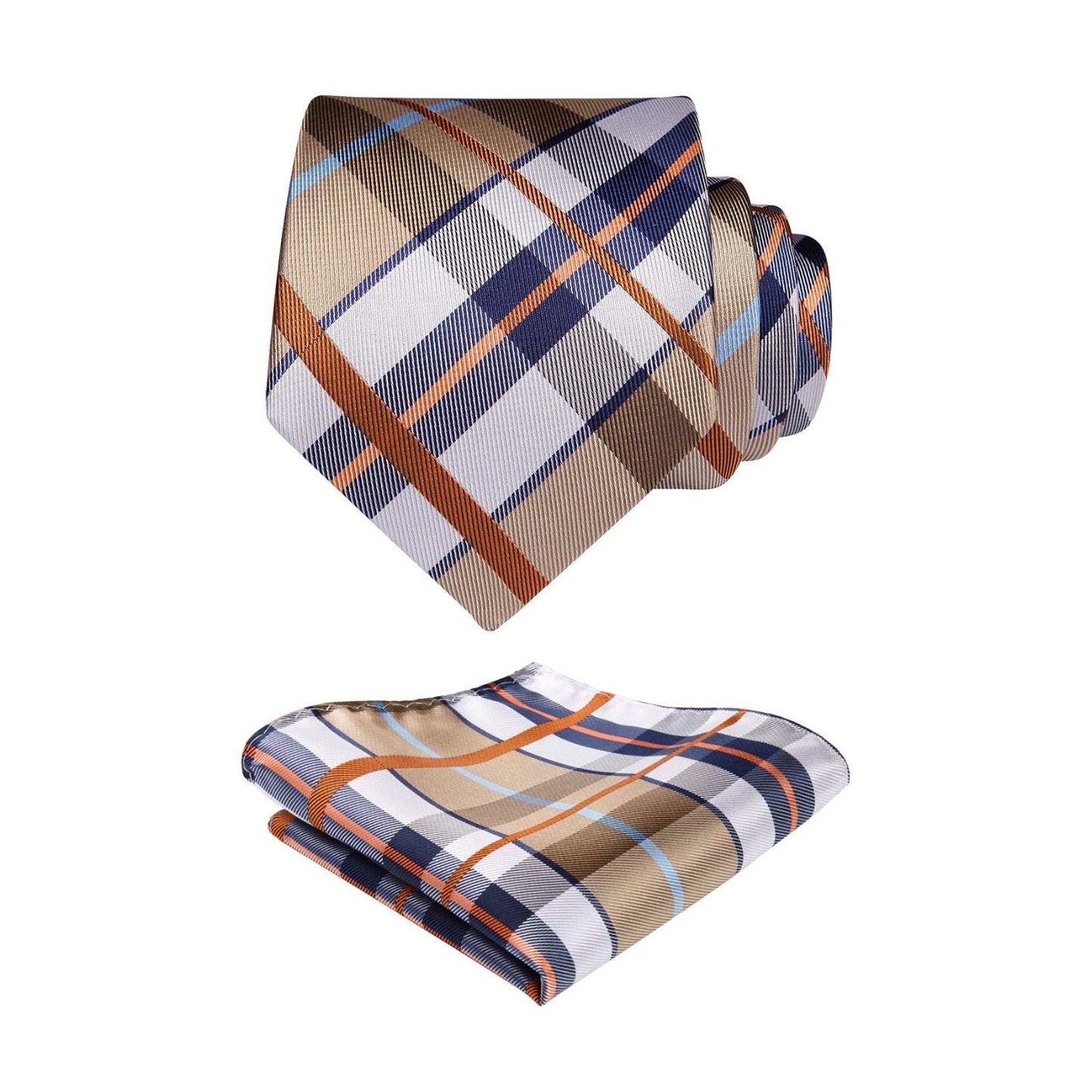 Hisdern Brown Blue Plaid Tie Set For Groomsmen