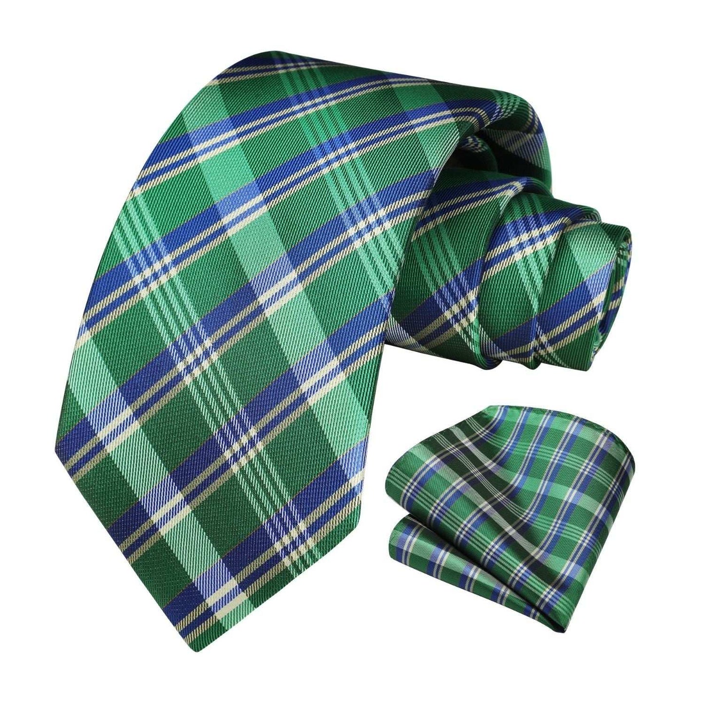 Hisdern Green Plaid Tie Set For Groomsmen
