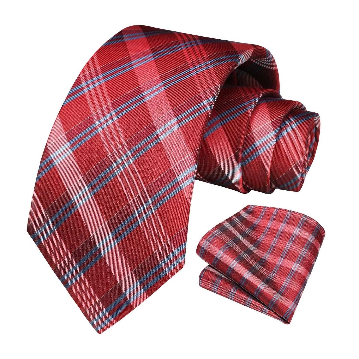 Hisdern Red Plaid Tie Set For Groomsmen