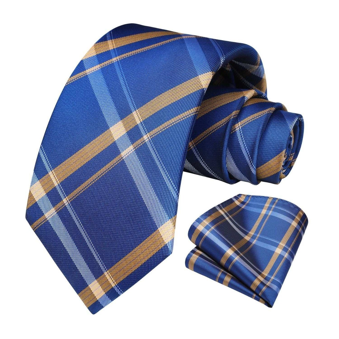Hisdern Blue Plaid Tie Set For Groomsmen