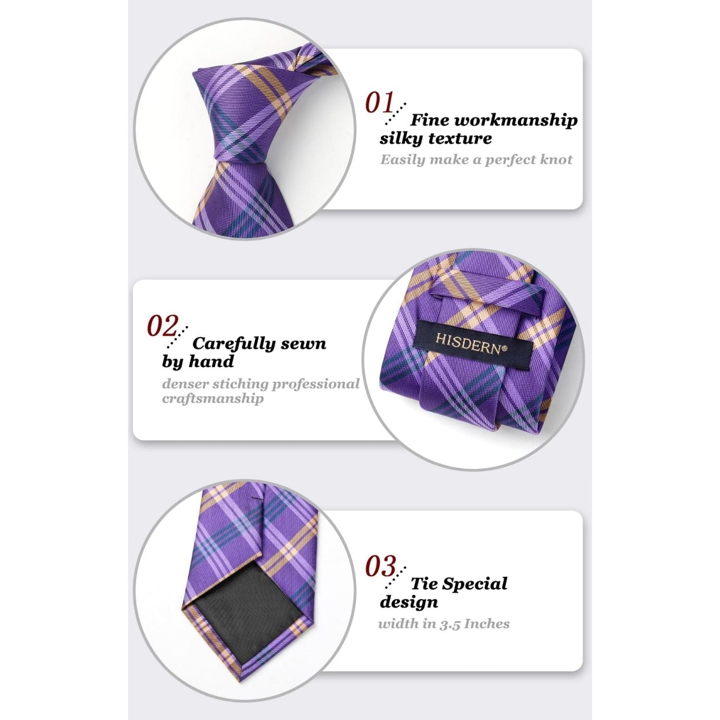 Hisdern Purple Plaid Tie Set For Groomsmen