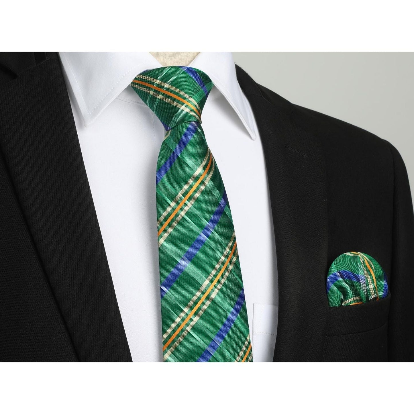 Hisdern Green Plaid Tie Set For Groomsmen