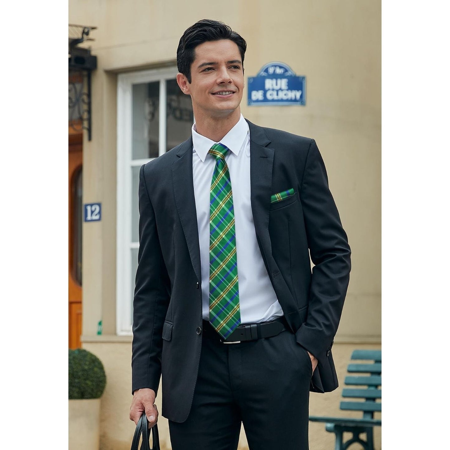 Hisdern Green Plaid Tie Set For Groomsmen