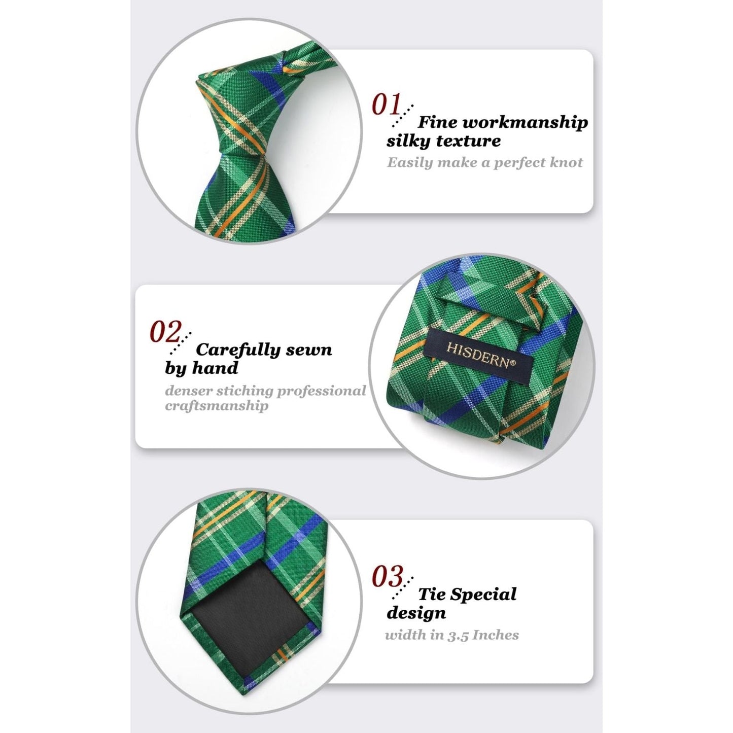 Hisdern Green Plaid Tie Set For Groomsmen