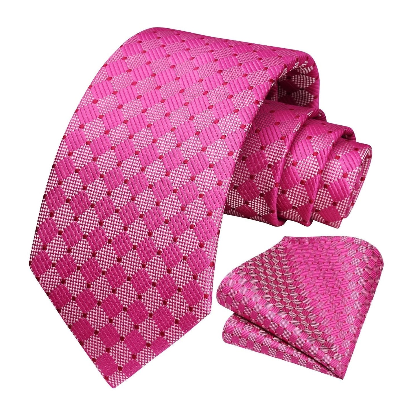 Hisdern Pink Plaid Tie Set For Groomsmen