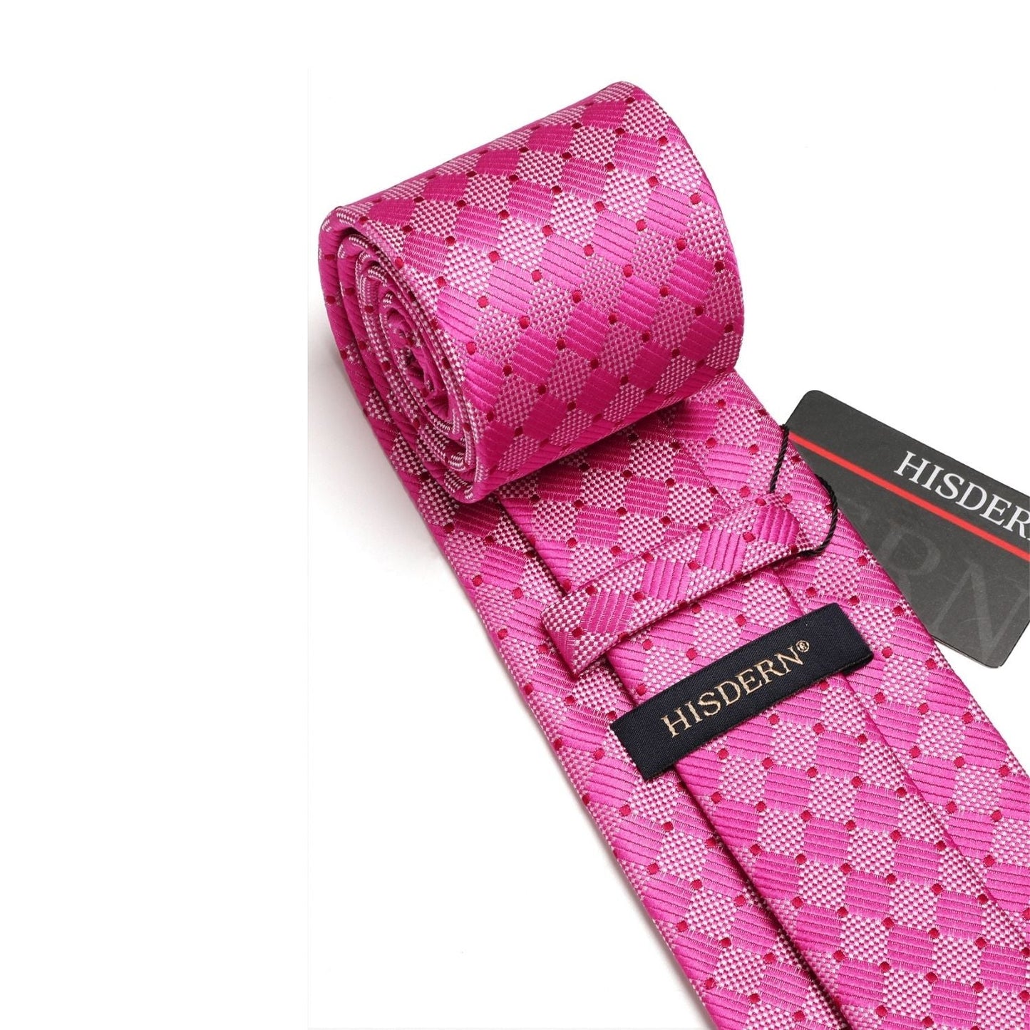 Hisdern Pink Plaid Tie Set For Groomsmen