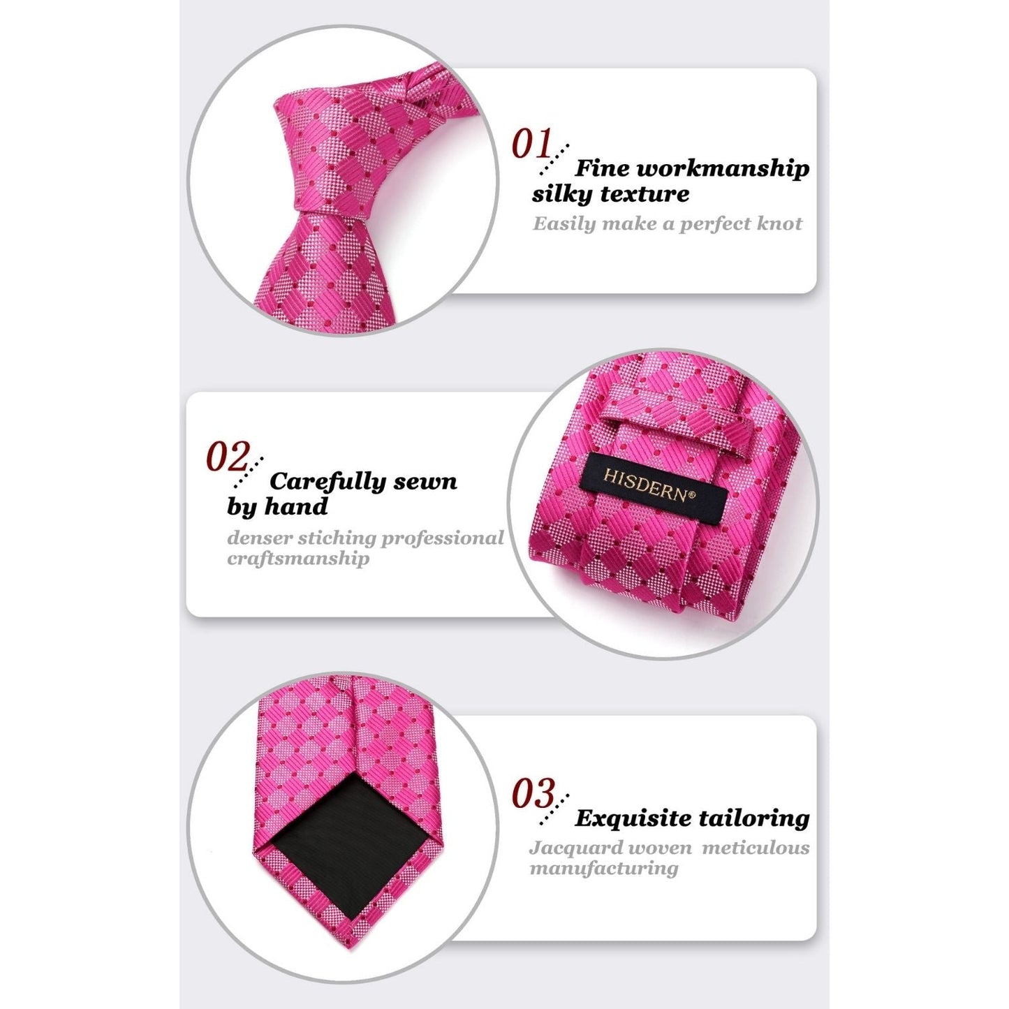 Hisdern Pink Plaid Tie Set For Groomsmen