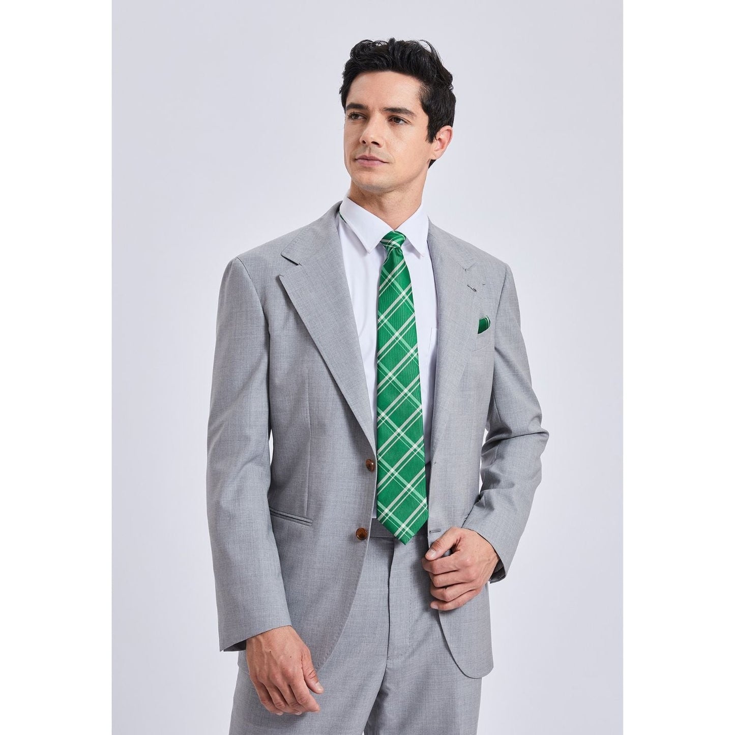 Hisdern Green Plaid Tie Set For Groomsmen