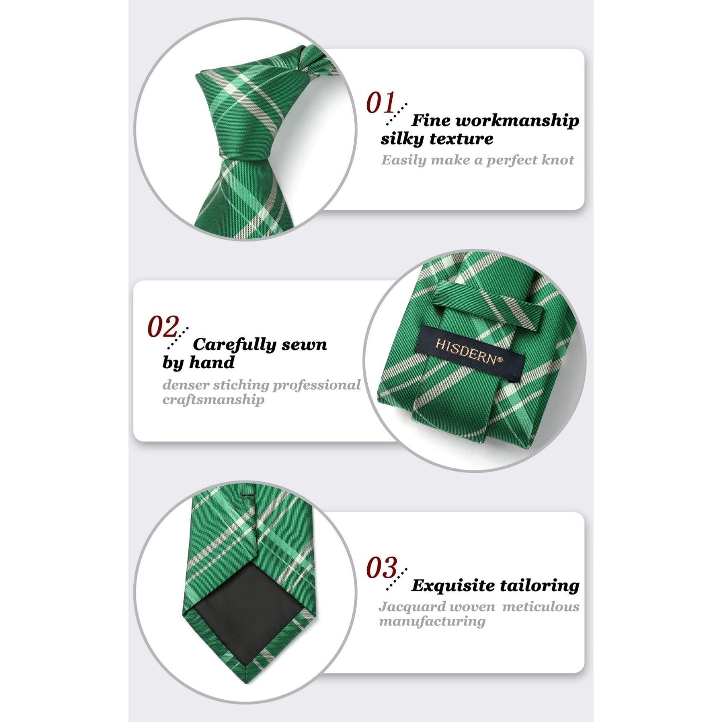 Hisdern Green Plaid Tie Set For Groomsmen
