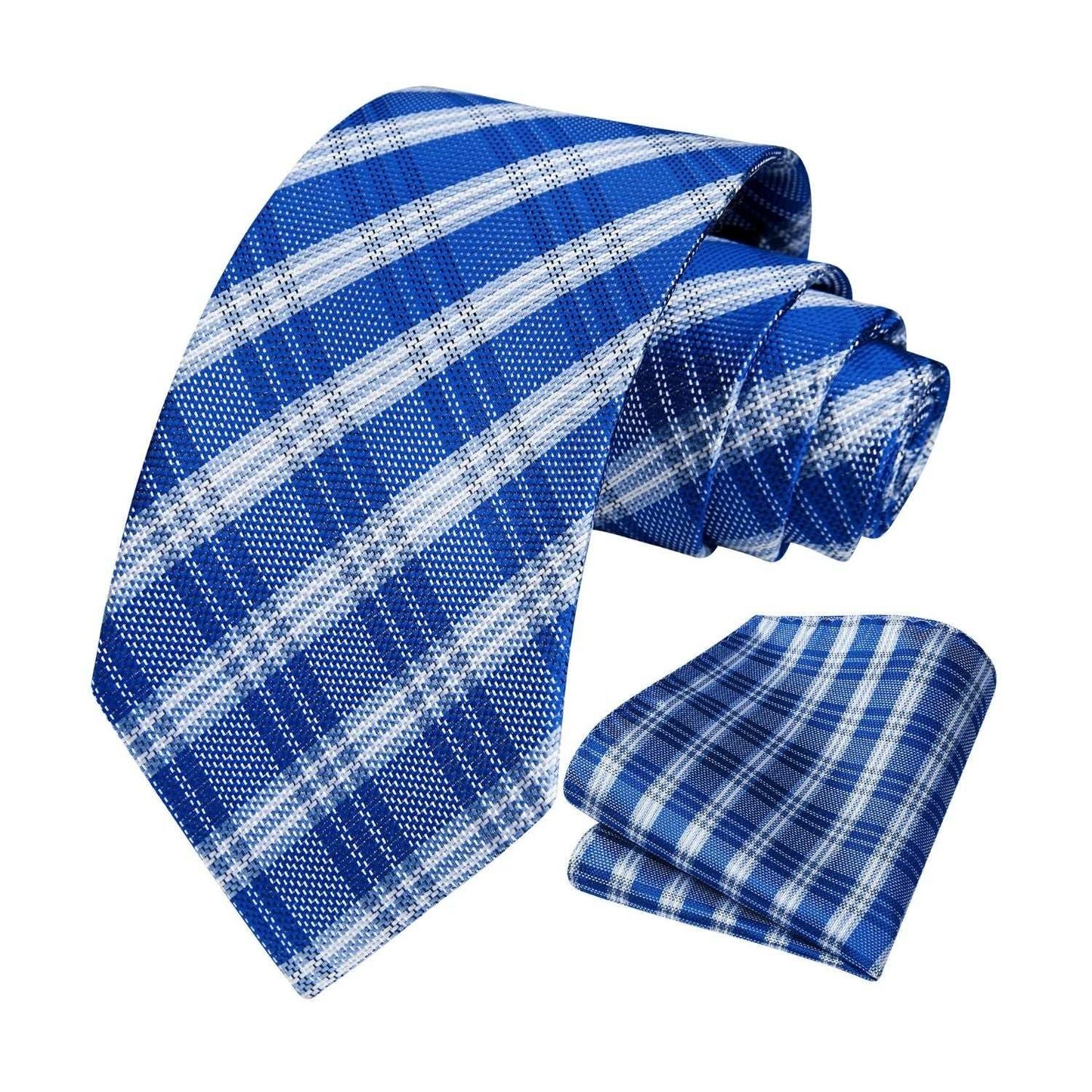 Hisdern Blue Plaid Tie Set For Groomsmen