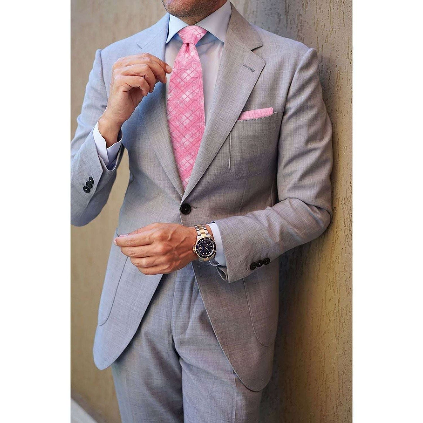 Hisdern Pink Plaid Wedding Accessories Set