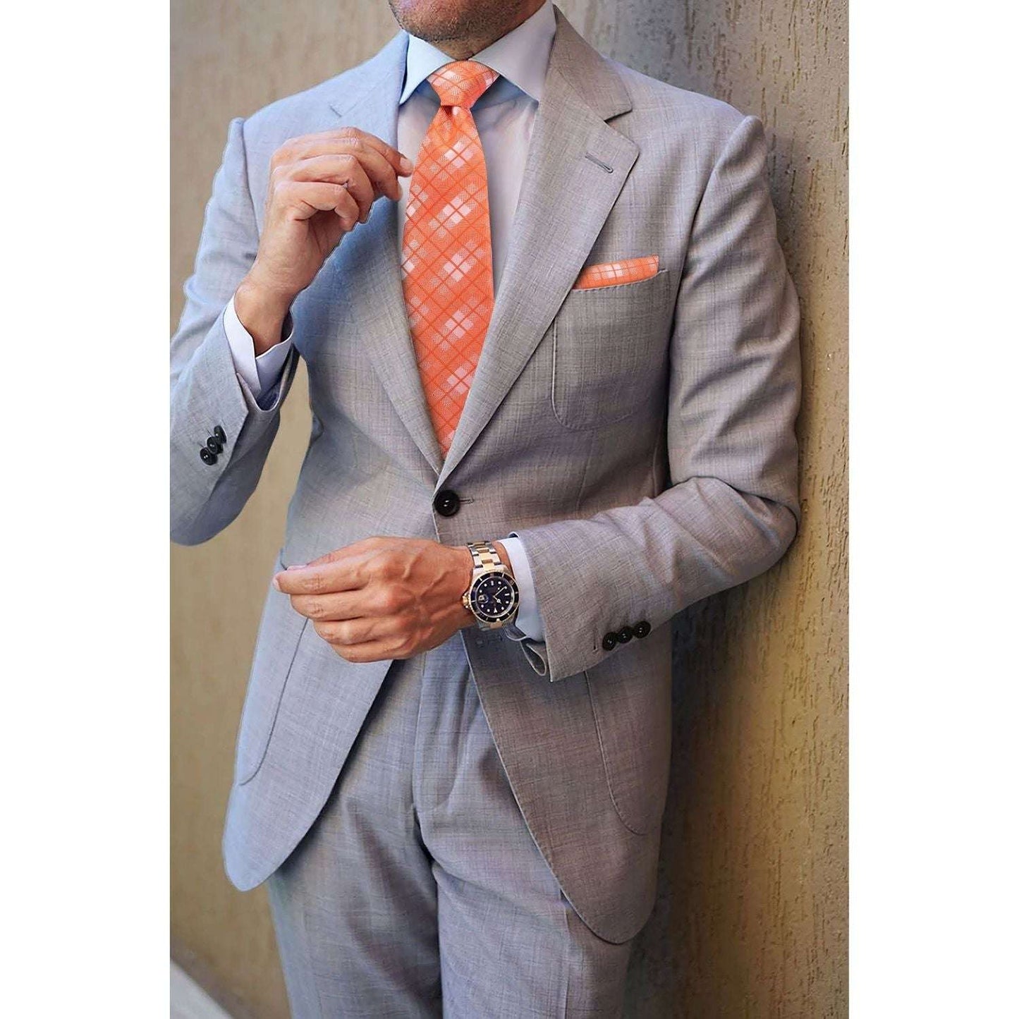 Hisdern Orange Plaid Wedding Accessories Set