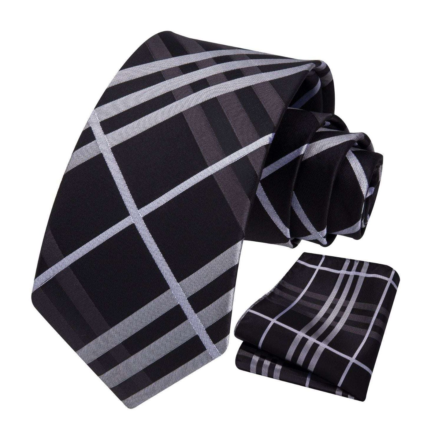 Hisdern Black Plaid Tie Set For Groomsmen
