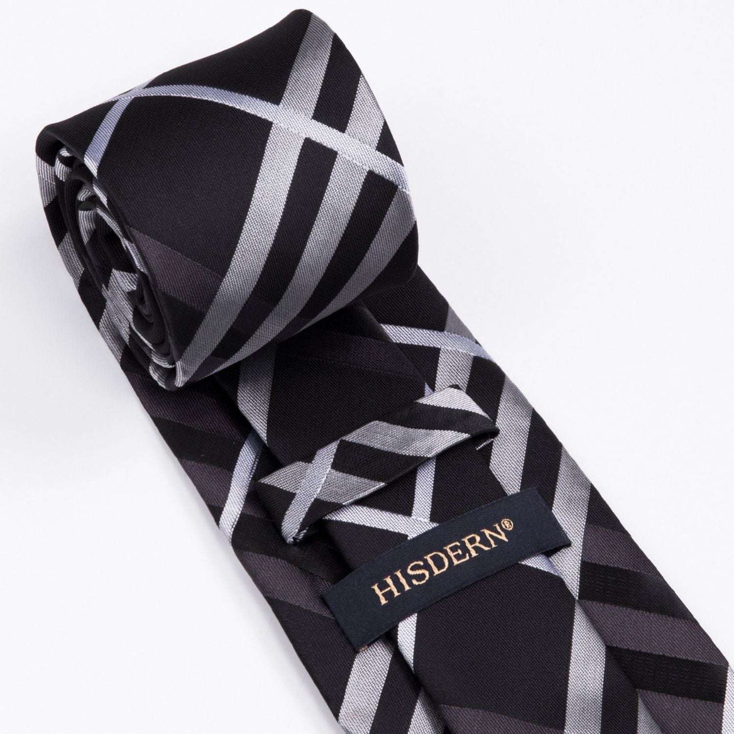 Hisdern Black Plaid Tie Set For Groomsmen