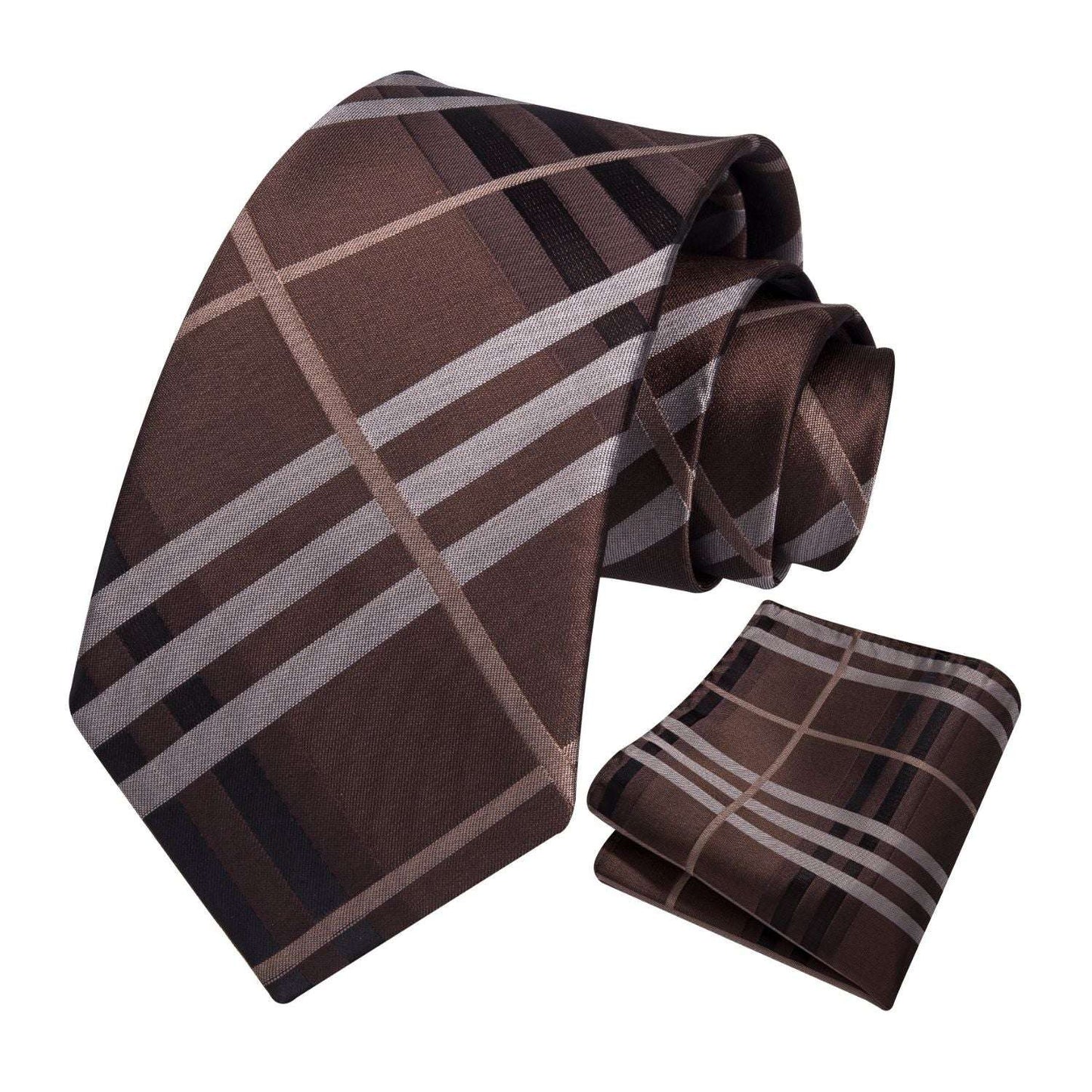 Hisdern Brown Plaid Tie Set For Groomsmen