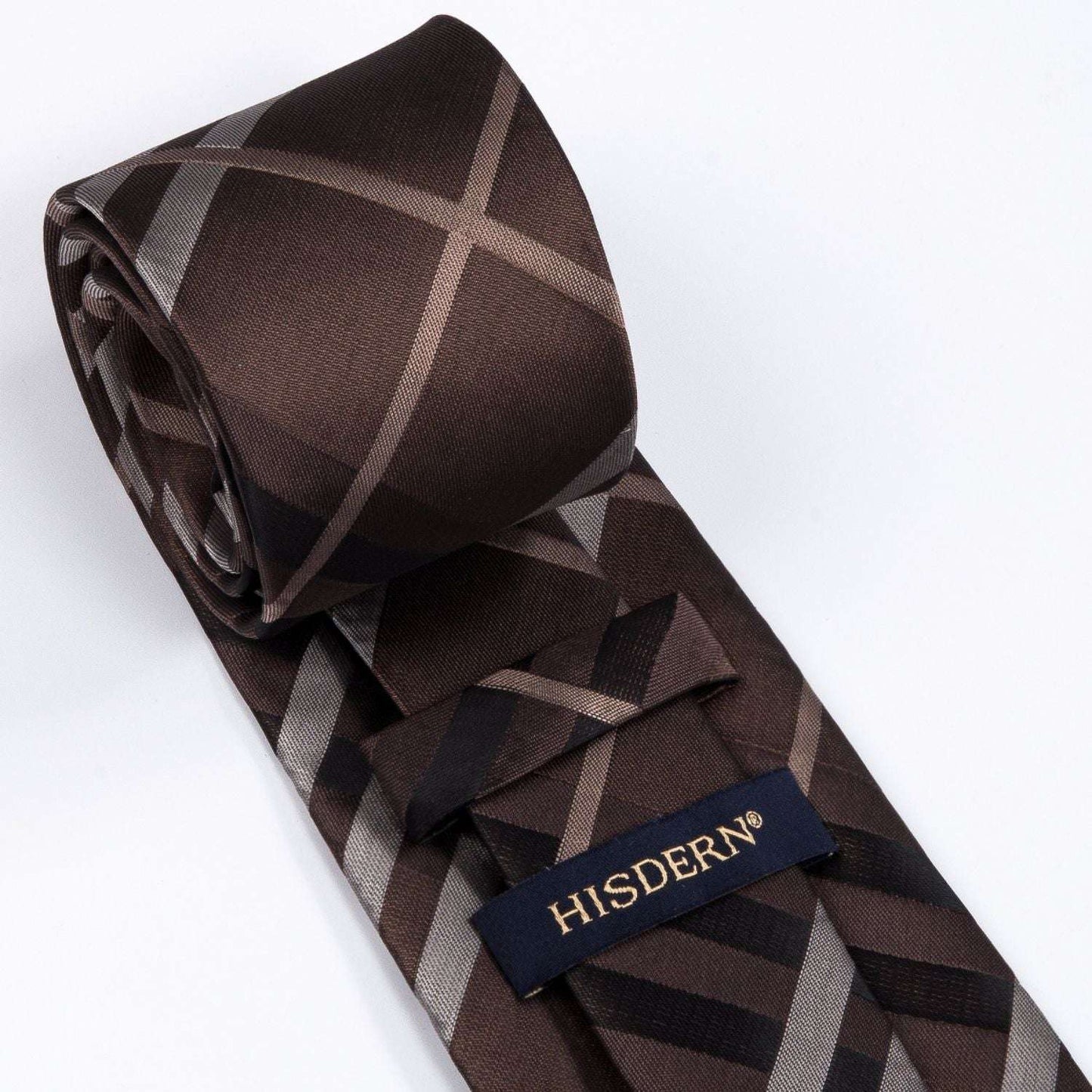 Hisdern Brown Plaid Tie Set For Groomsmen