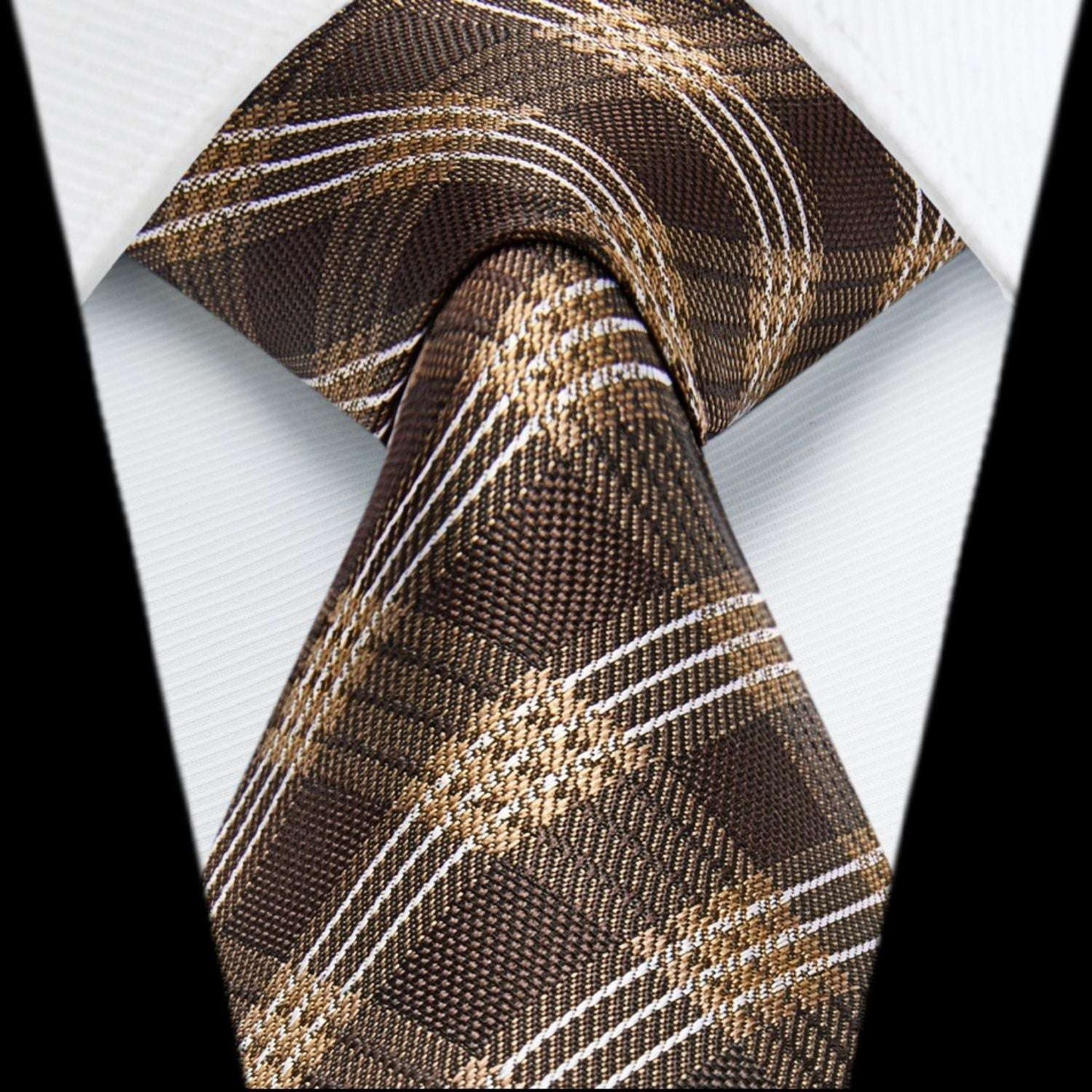 Hisdern Brown Plaid Tie Set For Groomsmen