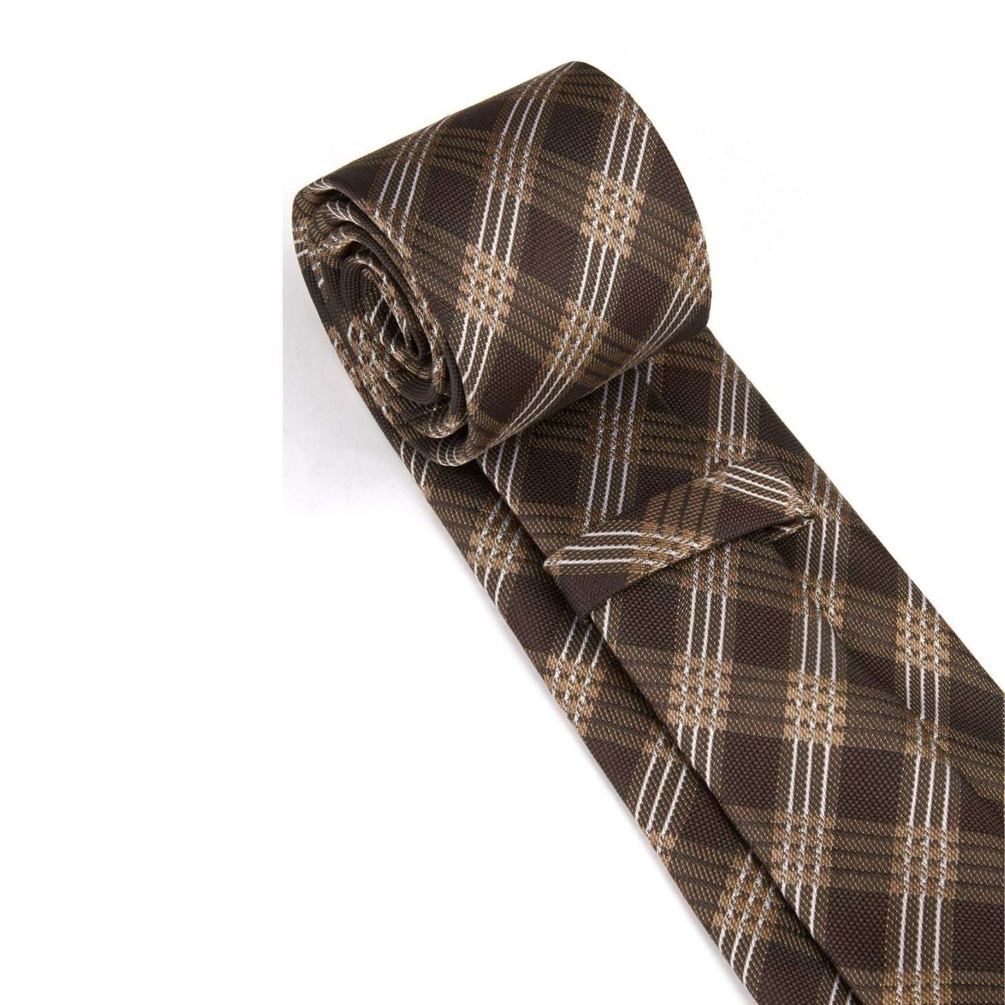 Hisdern Brown Plaid Tie Set For Groomsmen