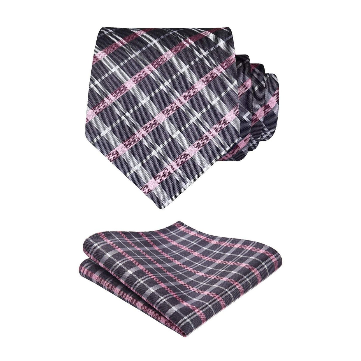 Hisdern Pink Plaid Tie Set For Groomsmen