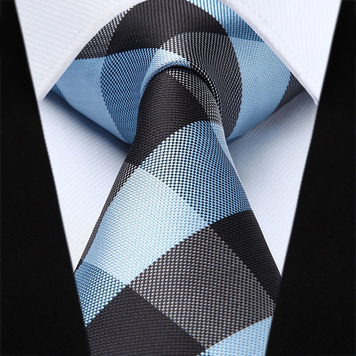 Hisdern Blue Black Plaid Business Tie Set