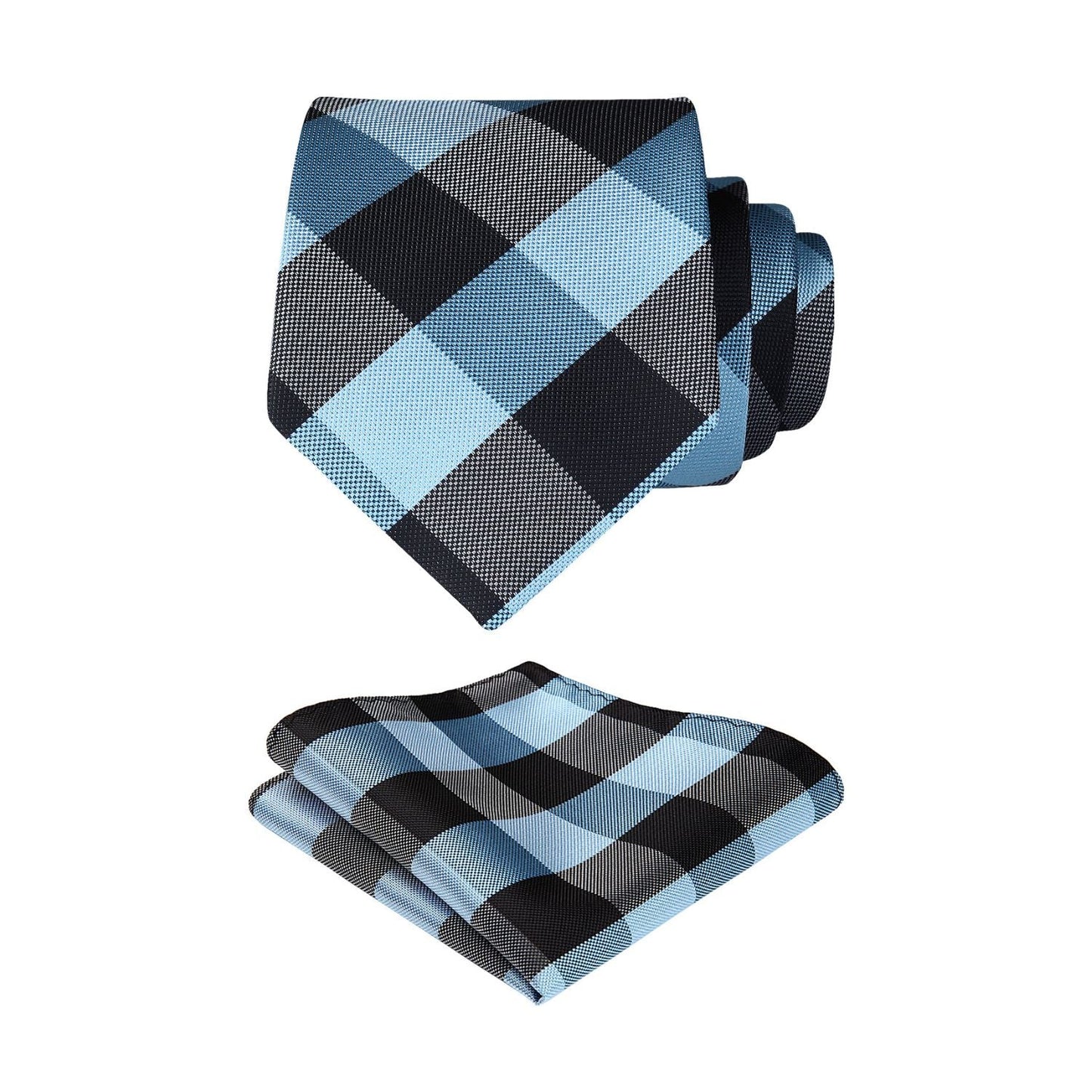 Hisdern Blue Black Plaid Business Tie Set