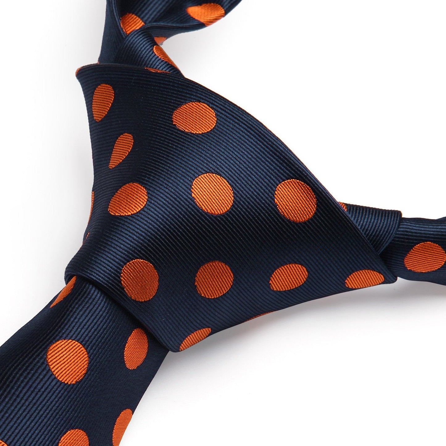 Hisdern Navy Blue Orange Polka Dot Print Tie Set For Formal Events