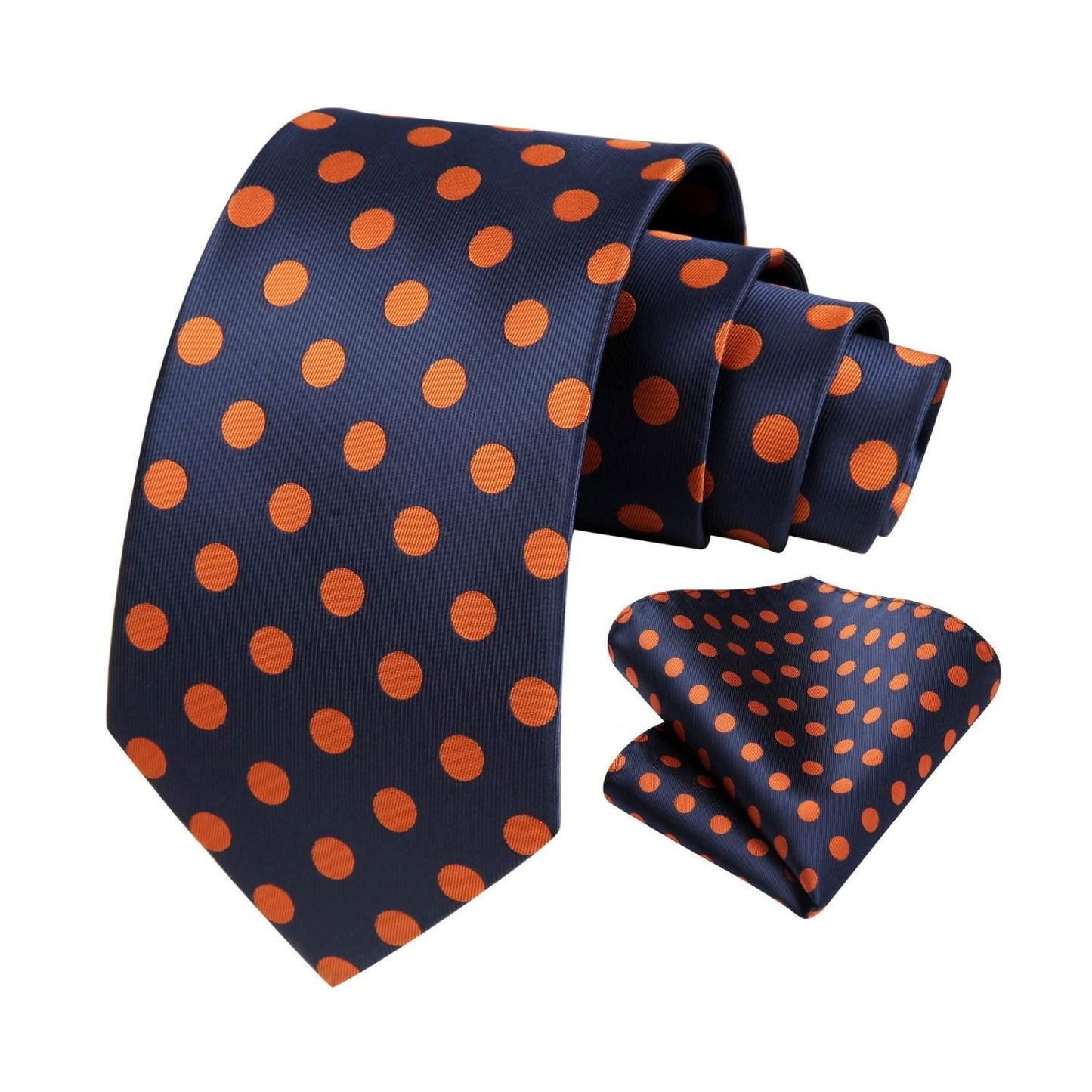 Hisdern Navy Blue Orange Polka Dot Print Tie Set For Formal Events