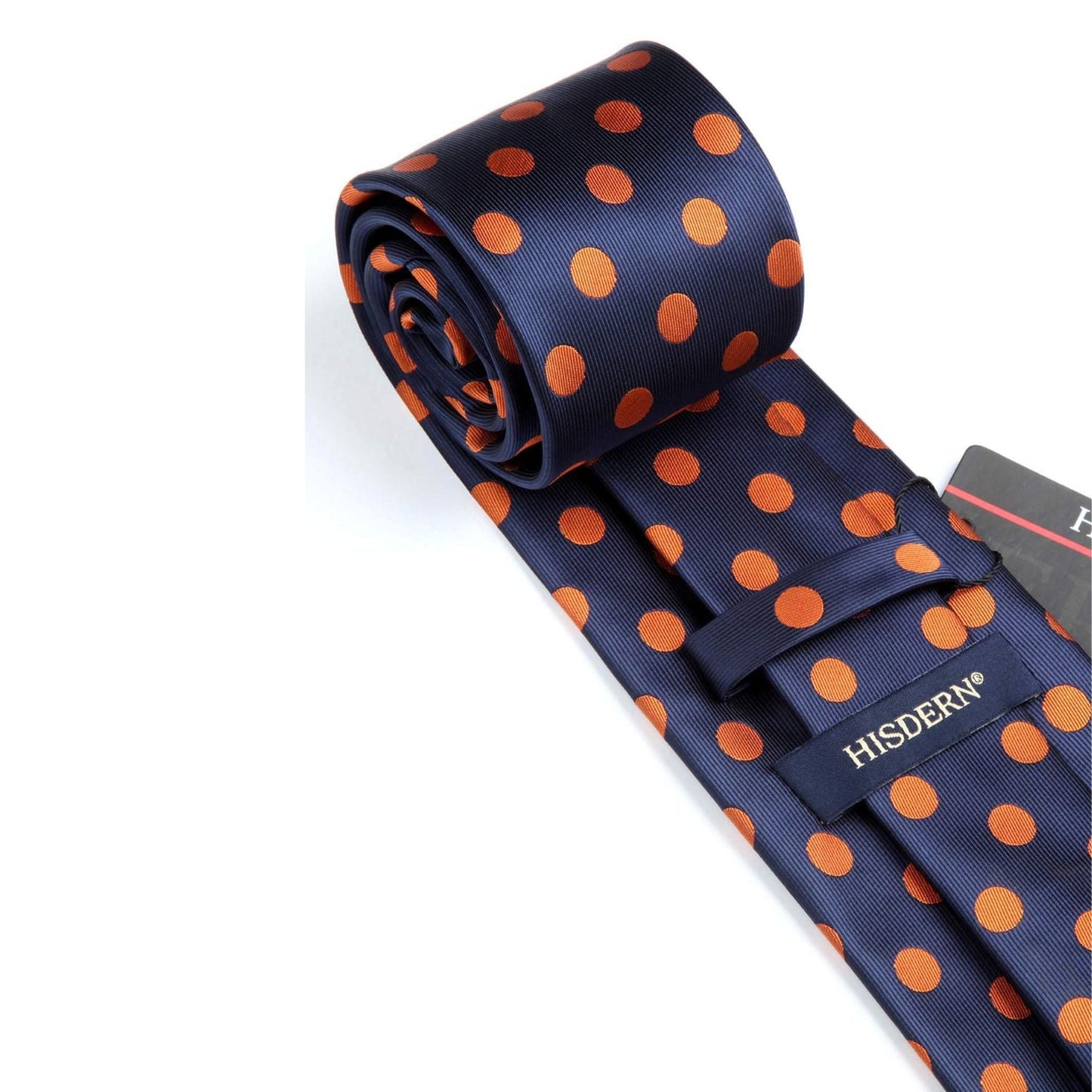 Hisdern Navy Blue Orange Polka Dot Print Tie Set For Formal Events