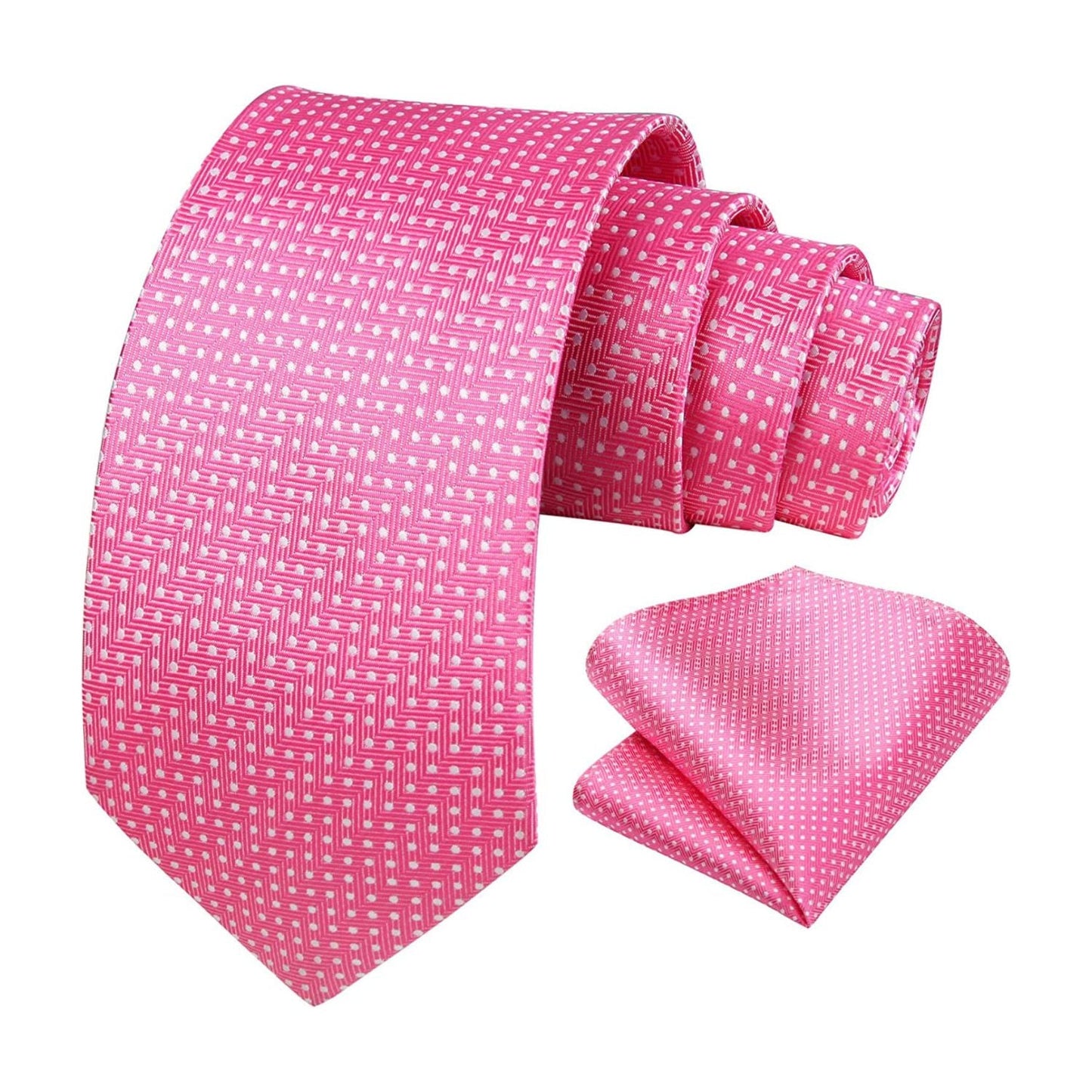Hisdern Pink Polka Dot Tie Set For Groomsmen