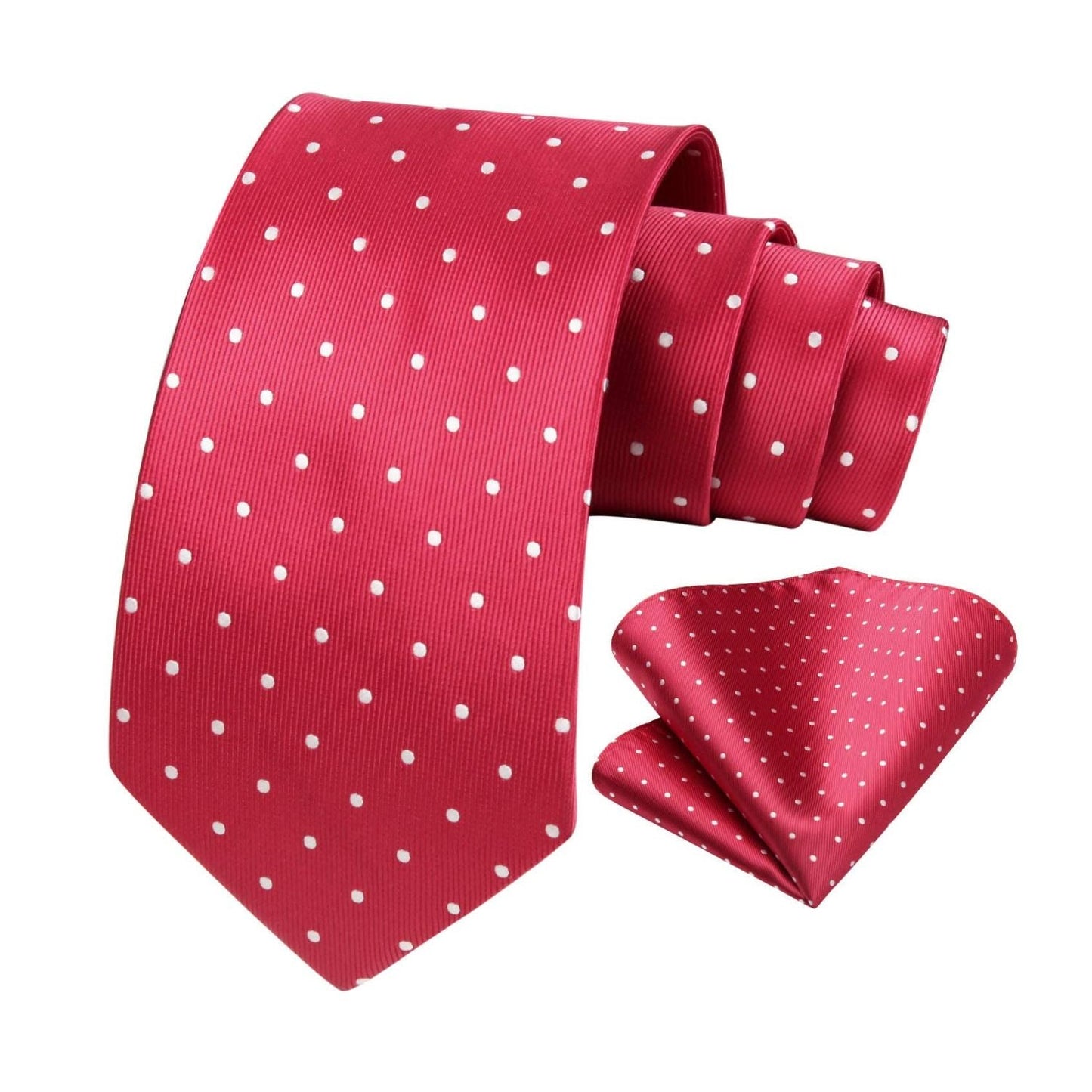 Hisdern Red White Polka Dot Tie Set For Groomsmen