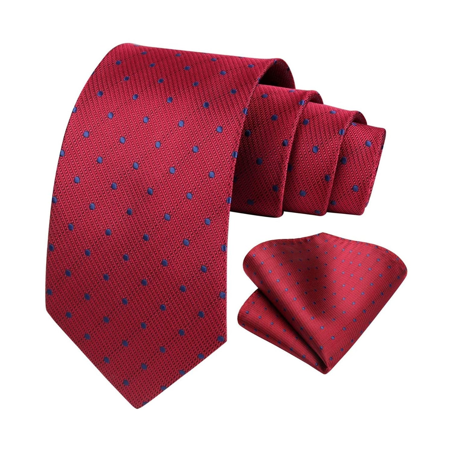 Hisdern Red Blue Polka Dot Tie Set For Groomsmen