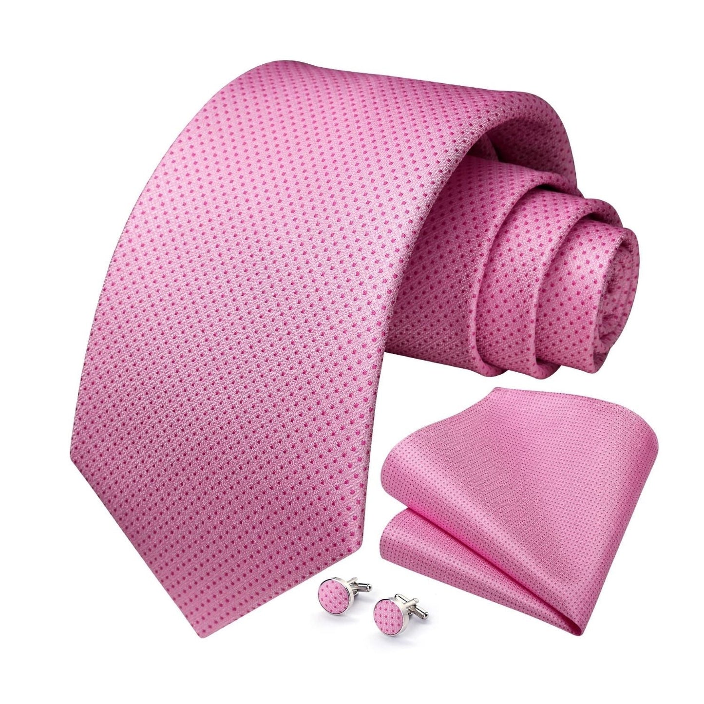 Hisdern Pink Houndstooth Business Tie Set with Cufflinks