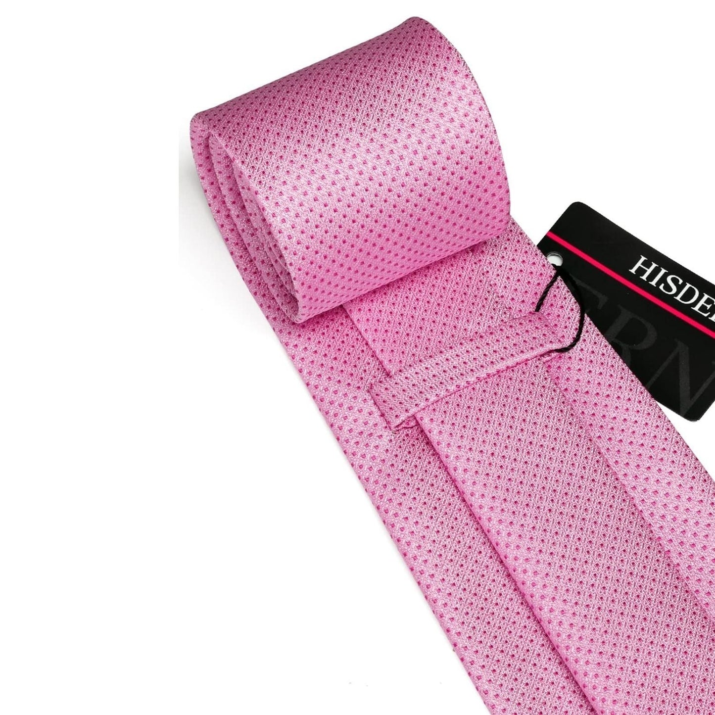 Hisdern Pink Houndstooth Business Tie Set with Cufflinks