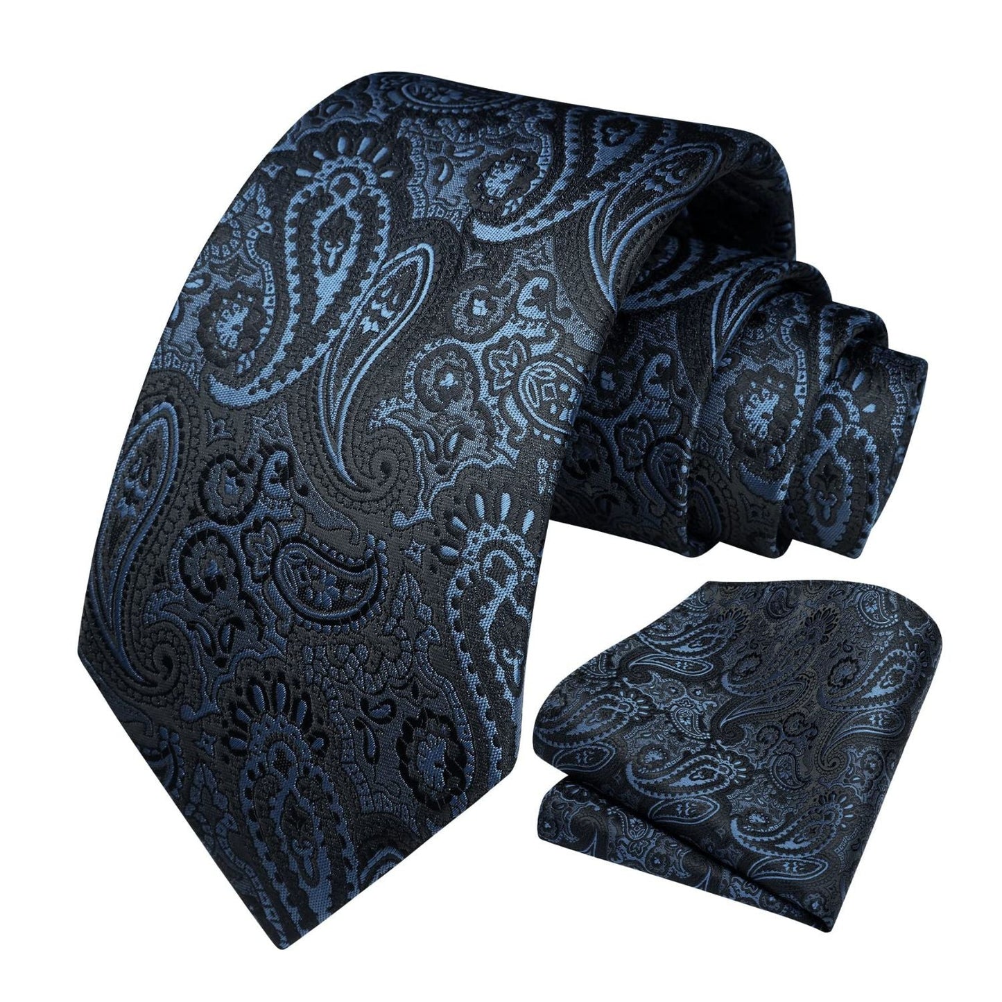 Hisdern Navy Blue Paisley Tie Set For Formal Wear